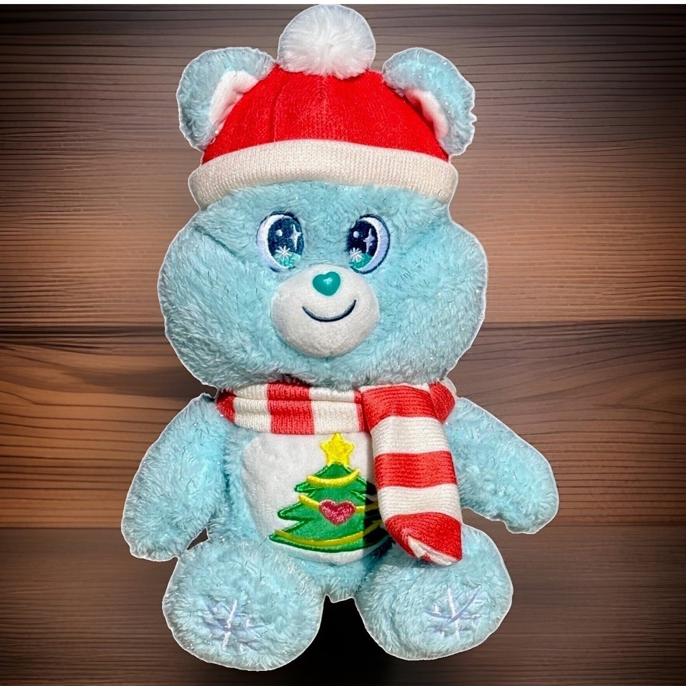 Care Bears Christmas Tree Plush Santa Hat Scarf Blue Holiday Bear